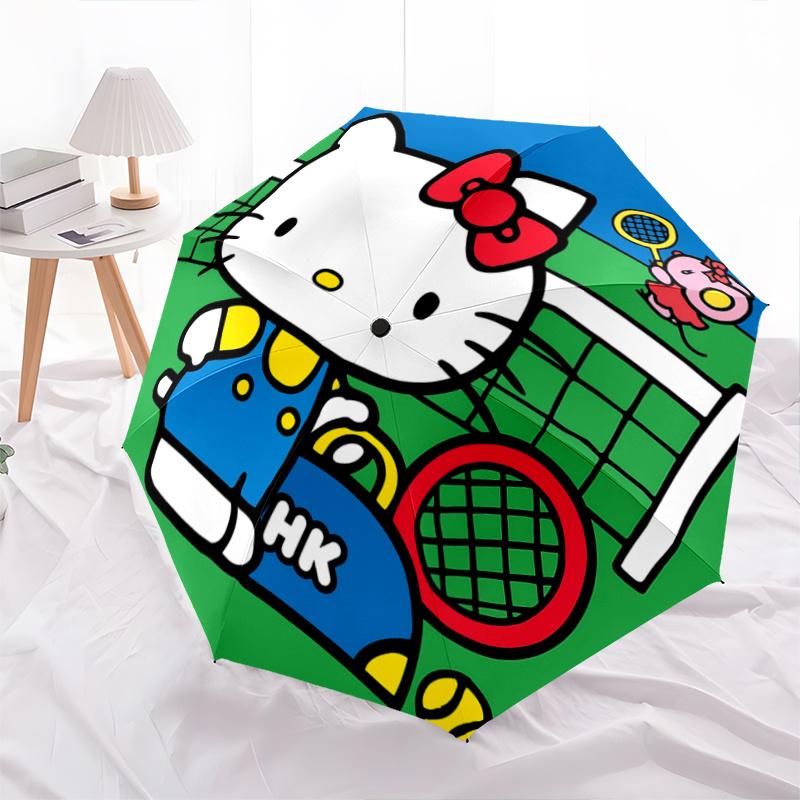 

1pc Hello Kitty Tennis Racket with HK Logo - Automatic Opening Umbrella, Portable Folding Design, 8-Bone Iron Frame Outdoor Umbrella, Ideal Gift for F