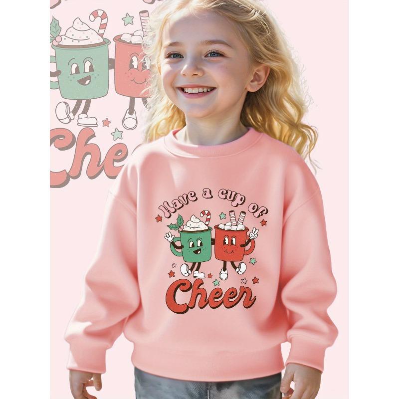 Kids Crewneck Sweatshirt, Cute Mug Cup Graphic Print, Soft Loose Fit Long Sleeve Pullover
