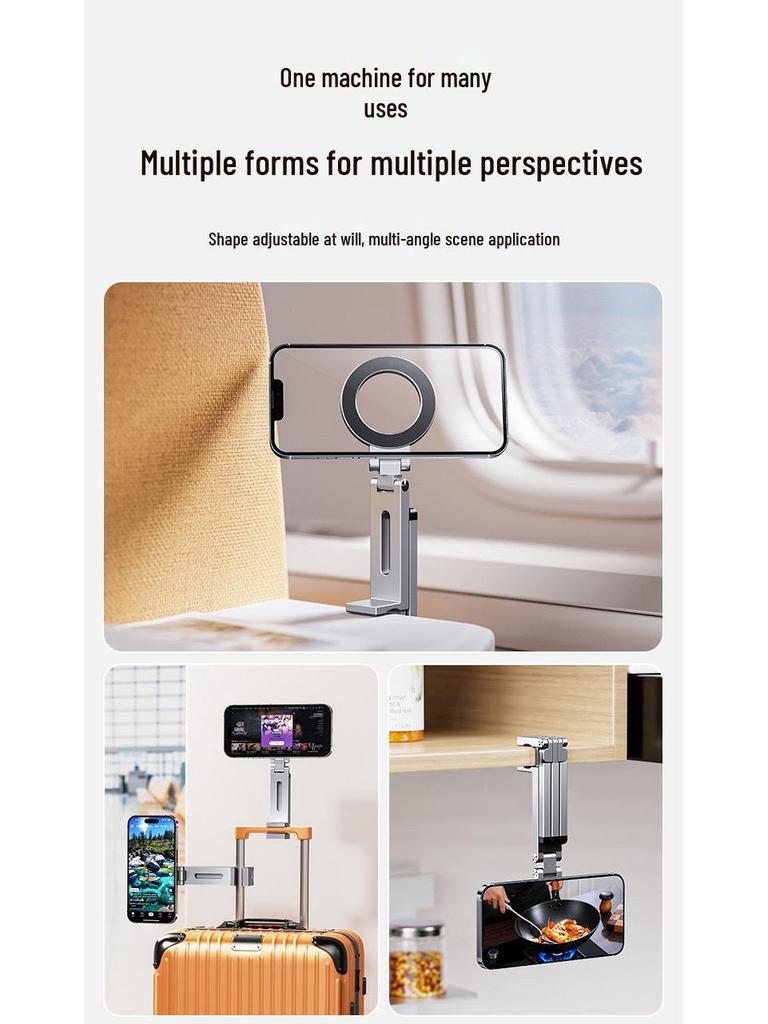 Aluminum Alloy Folding MagSafe Phone Stand - Portable, Magnetic, Tripod for Travel & Live Streaming