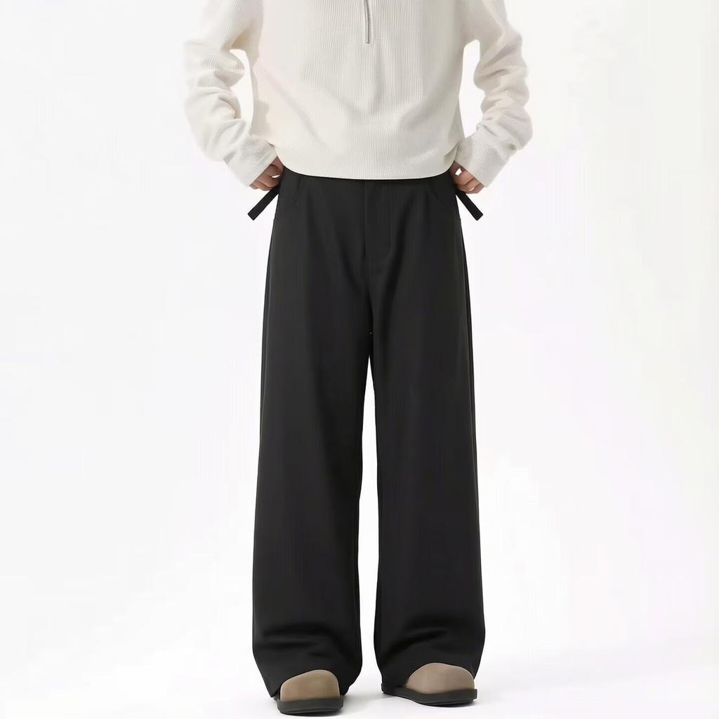 Straight trendy brand senior trousers wide legs fit loose suit pants men's waist adjustable sense