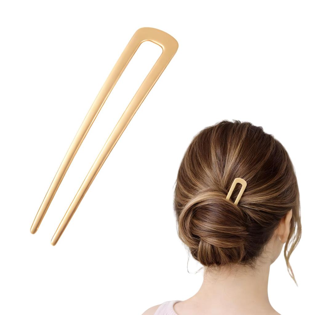 Fashion Alley 1 Pc U Shape Hair Pin Bun Stick for Women Girls | Premium Metal Juda Pin | Strong Hold Hair Accessory for Bridal Daily Use | Golden