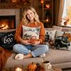 4PCS Halloween Pillow Covers Set Decorative Sofa Throw Pillowcases with Pumpkin and Haunted House Designs for Home Decor
