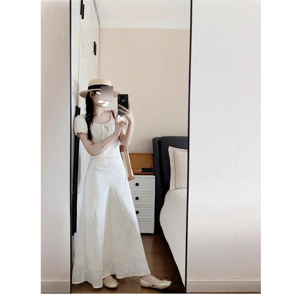 

Нежное платье с кулиской, белое, с цветочным принтом, детское, летнее, с завышенной талией, темпераментное, длинное XL- (recommended 110-60kg)