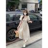 Coffee break French retro floral dress women's summer temperament waist bubble sleeves gentle wind first love long dress