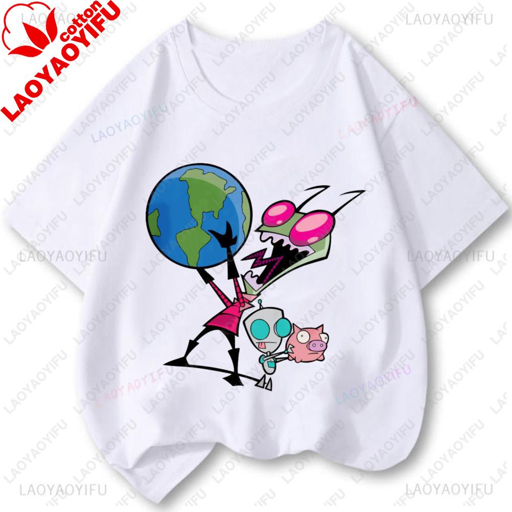 Invader Zim Grafik T-Shirts Unisex Unisex Cartoon TV Vintage Beliebtes Shirt Mode Kawaii Niedlich Kreativität Kurzarm-T-Shirts