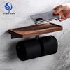 Black Walnut No-Drill Bathroom Tissue & Phone Holder