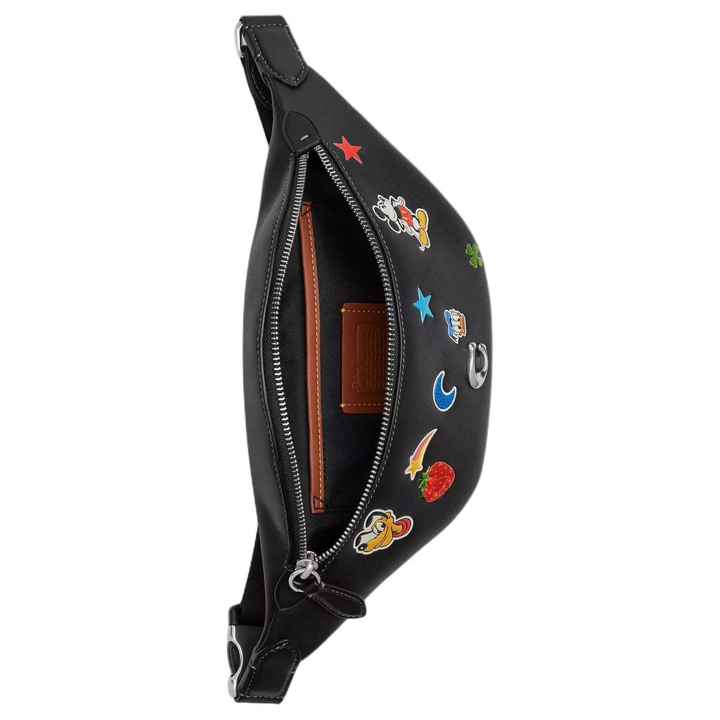 Coach X Disney Collaboration Charter 34 Mickey Mouse Cartoon Pattern Sticker Print Zipper Closure Adjustable Belt Leather Waist Bag Large CDM68-BLC