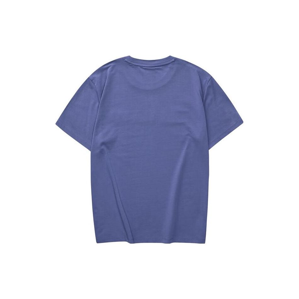 Skechers Letter Knitted Round Neck Loose Breathable Sports Short Sleeve Drop Shoulder T-Shirt Men T-Shirts Gunfish-Blue L223M122-030T
