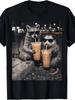 Retro Raccoon & Opossum Drinking Iced Coffee T-Shirt - Funny Cute Animal Graphic