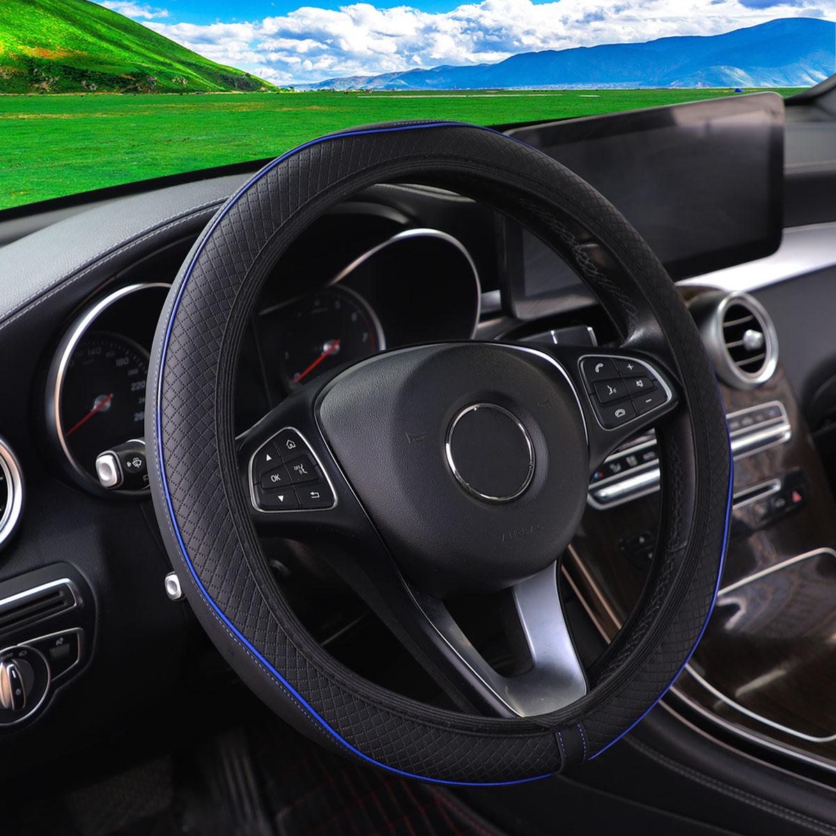 

Кожа на ощупь Цветная полоса Впалый автомобиль без внутреннего кольца Чехол на руль Автомобильные принадлежности 14,5-15 ДЮЙМОВ синий