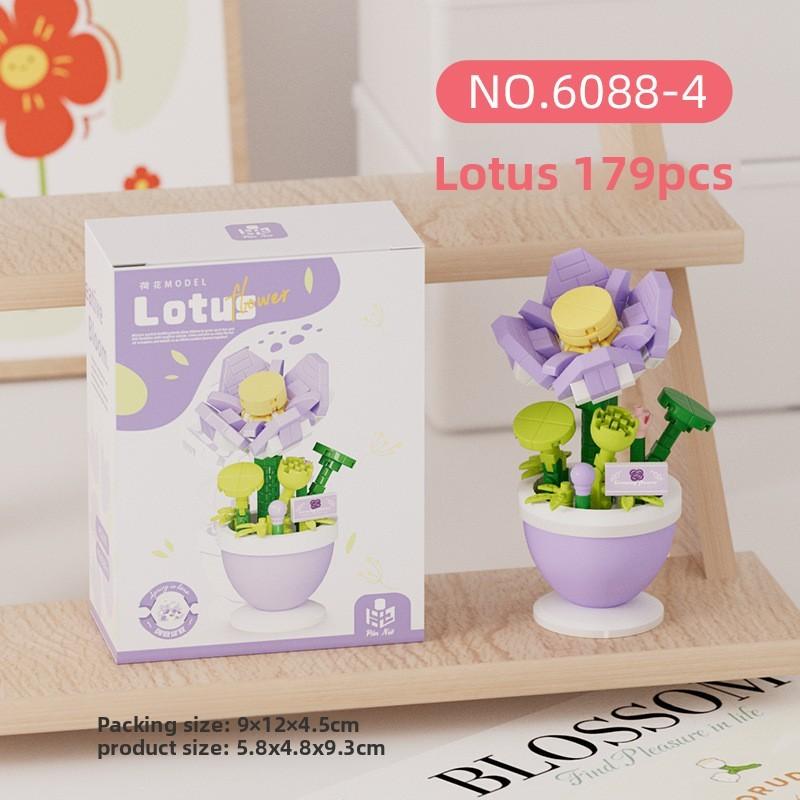 Rose Tulipa Plastic Plant Pot Building Block Kit For Girls Craft And Decor Home