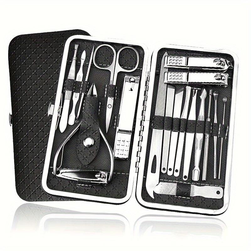 19PCS Professional Manicure & Pedicure Set Modern Style Alloy Steel Fingernail Clippers with Straight Blade Edge, Cuticle Nippers & Tools