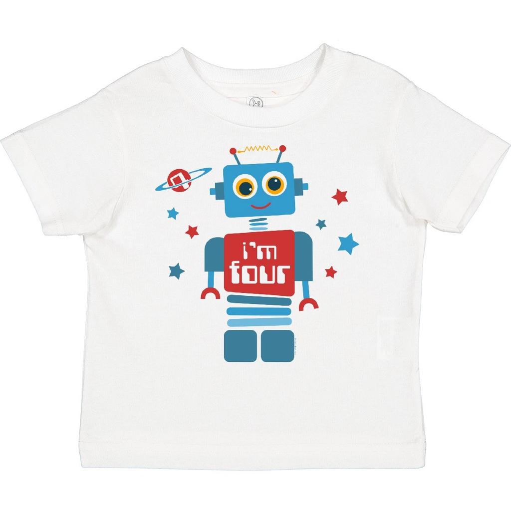 Inktastic Robot 4th Birthday Toddler Kids Boys T-Shirt Space Machine Science Fiction Stars