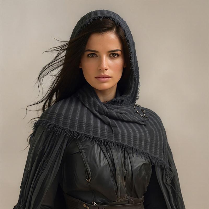 Rogue Cowl Scarf Medieval Cloak Cape Renaissances Costume Accessories Hooded Shawl with Vikinges Brooch for Halloween