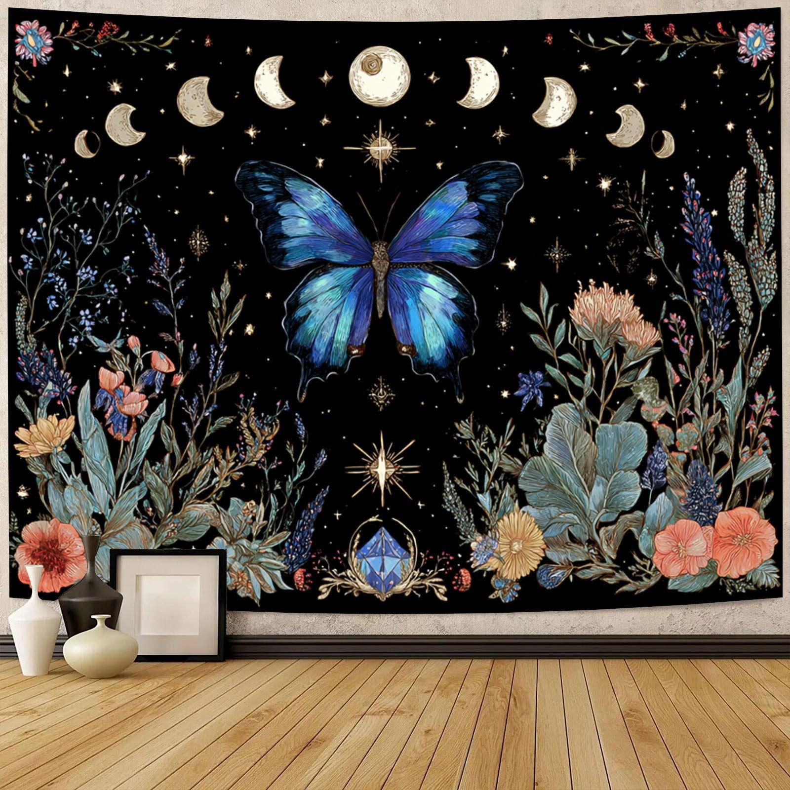 

Blue Butterfly Dream Starry Sky Digital printing polyester wall hanging tapestry decorative Living room bedrooms background gift 74x94cm(29x37in)