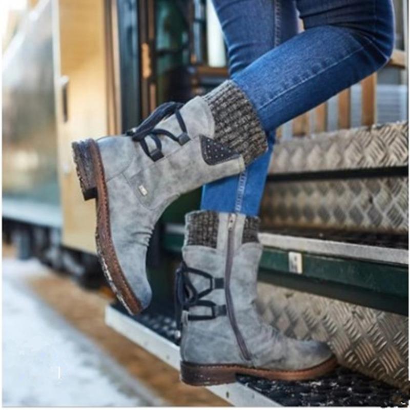 Large size women's shoes autumn and spring comfortable low heel square heel round head large size medium women's boots