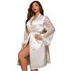Plus Size Lös badrock Hemservice Tunn Vit Spets Pyjamas Dam Simulation Silk Home Cardigan