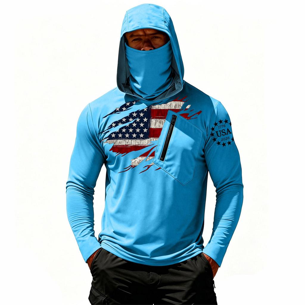 Camiseta Casual con Capucha de Manga Larga para Hombre con Protección Solar