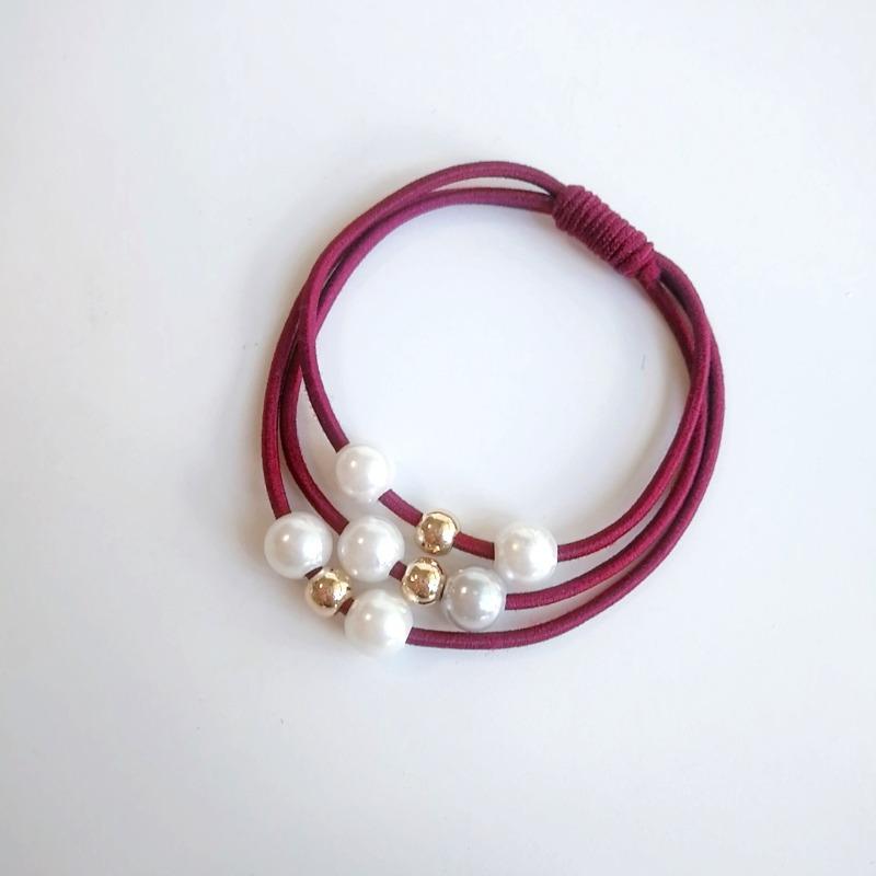 10pcs New Trendy Hair Accessories 3-Line 9-Pearl Elastic Ponytail Holder Popular Elastic Band for Women