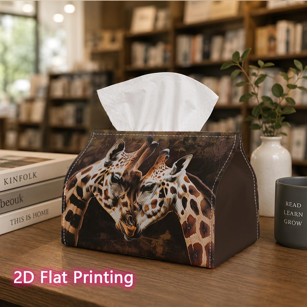 1pc, 2D Flat Printing, Tissue Box Giraffe Love Pattern Printed Tissue Box, Suitable for Home Gatherings, Car Decoration, Decorative Tissue Storage Con