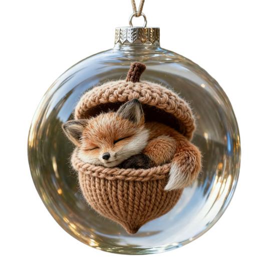 Forest Animal Acorn Clear Ball Ornaments Plastic Christmas Hanging Ball with Cozy Pine Cone Animal for Winter Xmas Tree Decor
