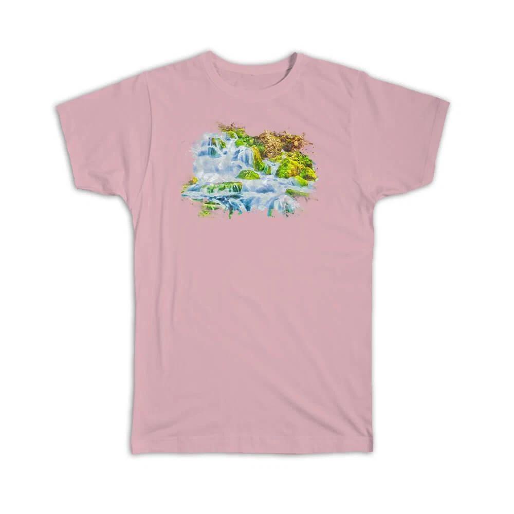 Gift T-Shirt : Watercolor Scenary Waterfall Frame XL