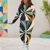 Women Plus Size Patchwork Printed Round Neck Long Sleeve Top And Fitted Pants Two Piece Set