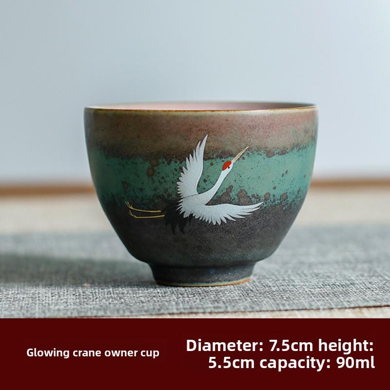 Deyutang Japanese Color Changing Ceramic Crane Tea Cup Set with Gift Bag