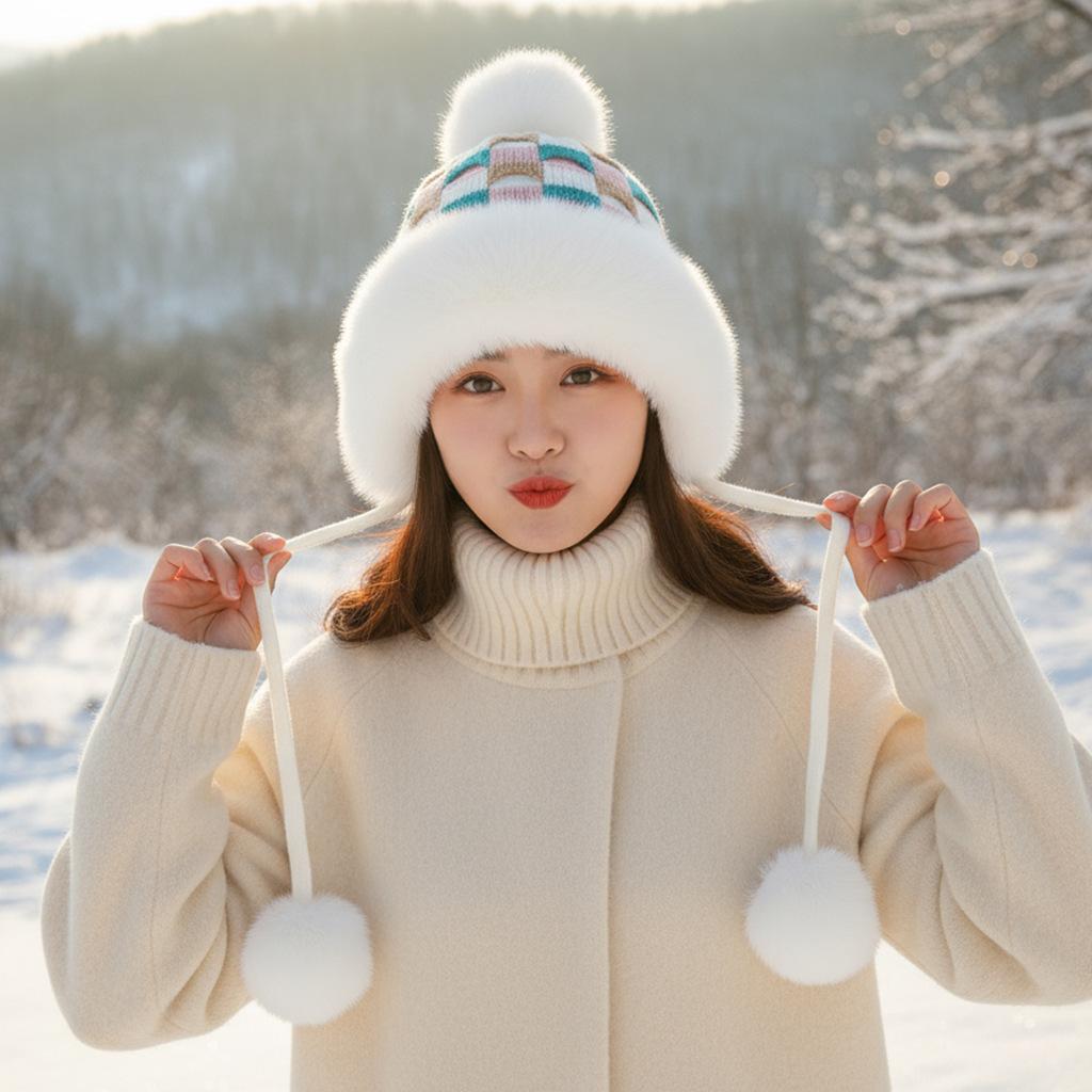 Winter Hat Female Cute Antlers Hairball Ear Protectors Plush Hat Christmas Thickened Northeast Lei Feng Hat Cycling Hat
