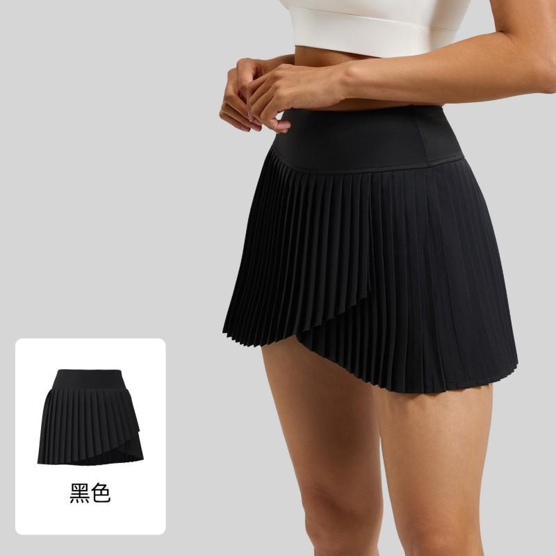 

Summer New Sports Skirt Fake Two-piece Split Pleated Dress Women s Fitness Yoga Pocket Anti-exposure Tennis L чёрный