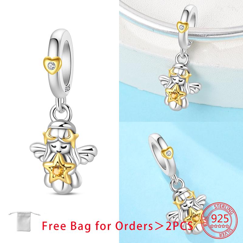Charms Angel Series Sparkling Zircon Wings Beads Pendant Fit Diy Original Bracelet Necklace Copper Women Jewelry Gifts