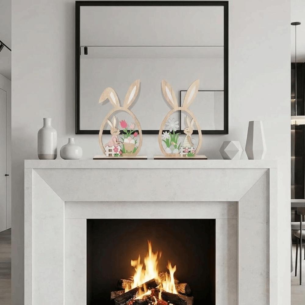 2Pcs Flower Easter Bunny Ornament Farmhouse Rustic Bunny Desktop Decorative  Spring Festival