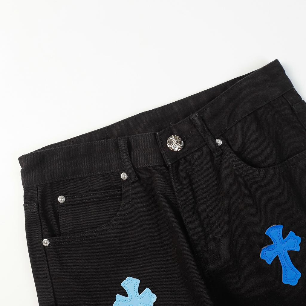 9902 CHROME HEARTS Pánské a dámské trendy džíny v americkém stylu s látkovými nášivkami, ležérní a módní high street kalhoty