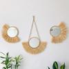 Hanging Mirror Straw Moroccan Wood Beads Acrylic Multi-function Decorative Ornament for Bedroom