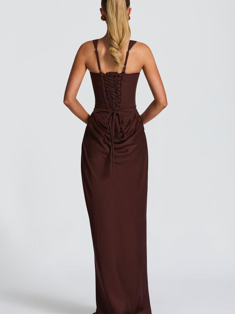 Damen Sexy Einfarbig Plissiert Trägerloses Kleid Lady Chic Schulterfrei Rückenfrei Hohe Taille Geschlitzt Kleider Abendparty Kleid