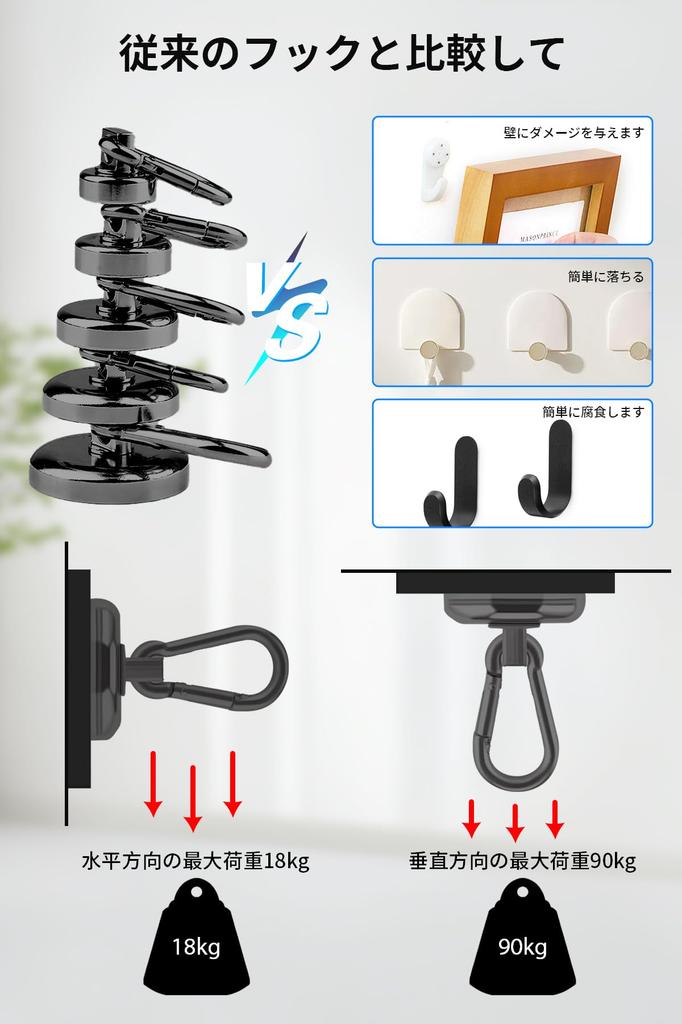 DODOGOD Super Strong Magnet Hooks with Carabiner of Neodymium Magnets with 68kg Weight 42mm for Outdoor and Wall Mounting Set of [Set 4] Carabiner,