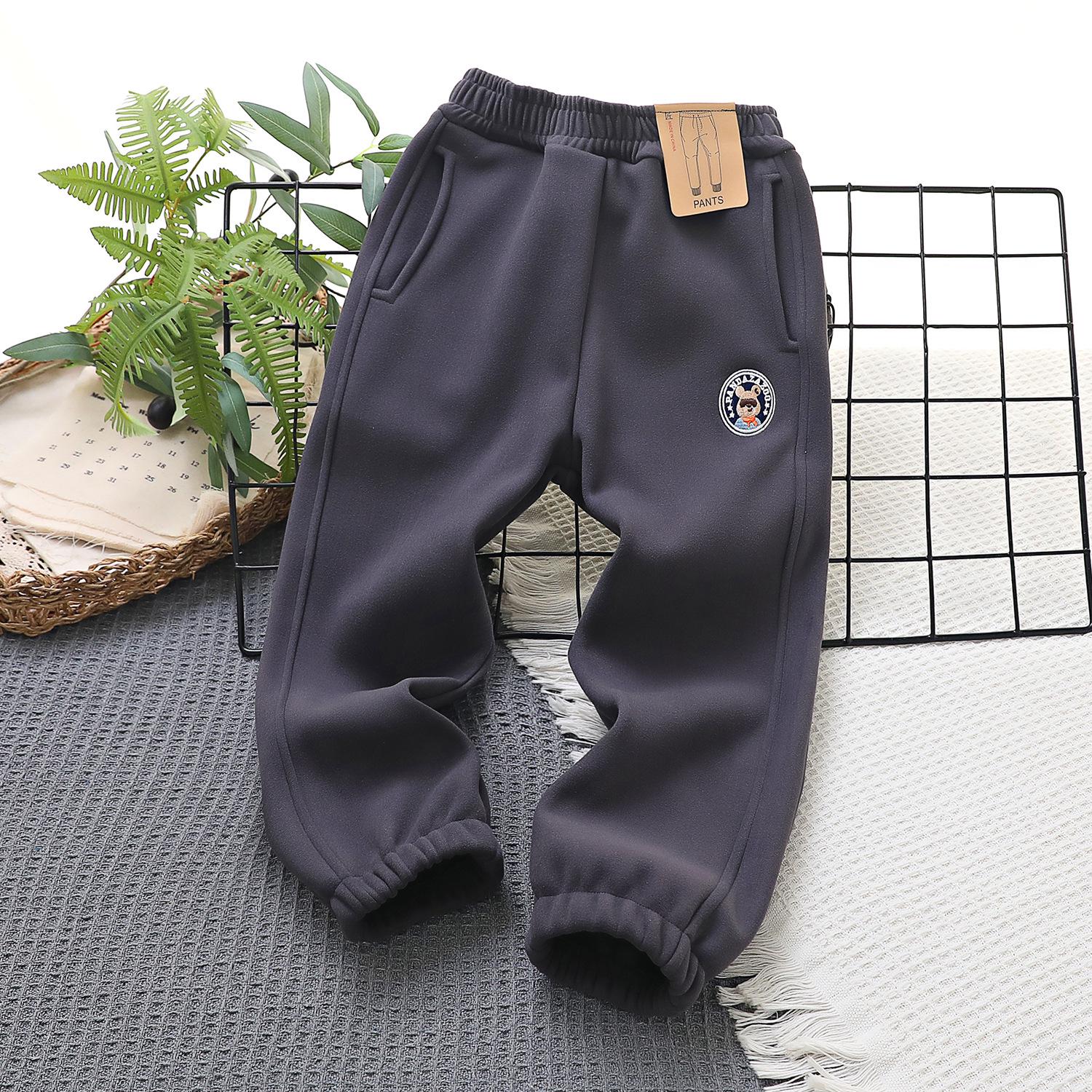 

2023 Детские ветрозащитные зимние спортивные брюки - повседневные брюки из бархата для мальчиков с рисунком панды 160 cm темно-серого