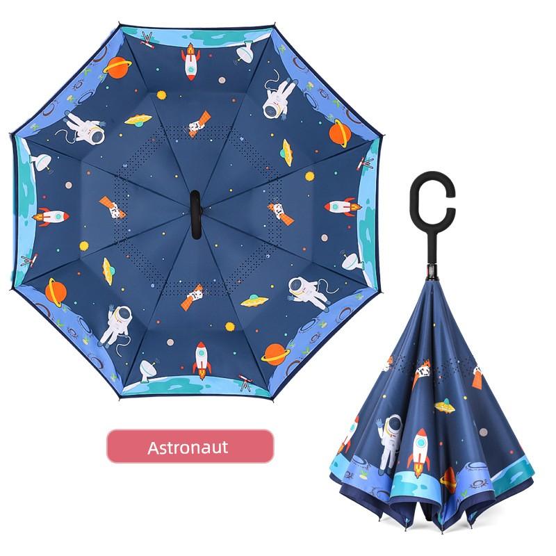 Umbrella, Reverse Umbrella, Double-Layer Hands-Free Long-Handled Children's Umbrella, Cute Cartoon Umbrella for Primary School Students, Rain or