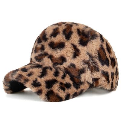 Chapéu feminino quente com estampa de leopardo, moda casual, boné de beisebol de pelúcia, chapéu peludo fofo para mulheres.