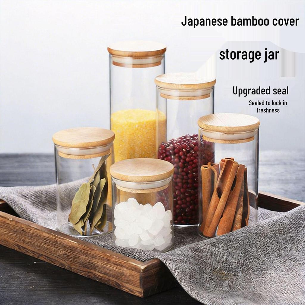Large Capacity Bamboo Wood Lid Glass Jar - Food Grade, High Borosilicate, Moisture-Proof Storage