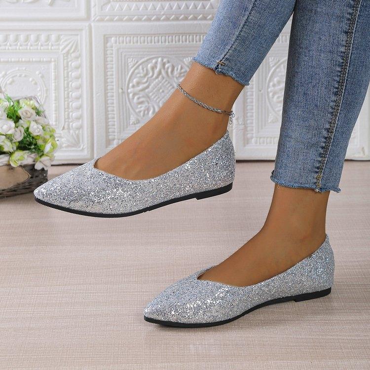 Women's Glitter Ballerina Flat Shoes With Sequins For Parties, Weddings, Everyday Wear