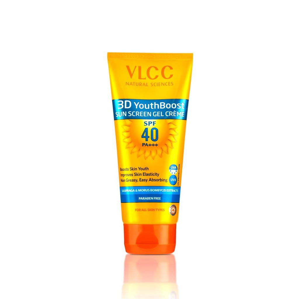VLCC 3D Youth Boost SPF 40 Sunscreen Gel Crème 100g Broad Spectrum UVA UVB Protection Skin