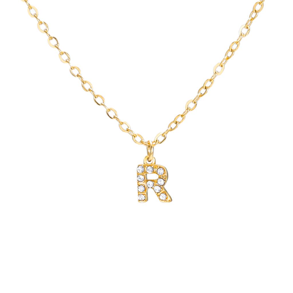 A-Z Initial Letter Pendant Necklace Gold Color Stainless Steel Clear Zircon Women Trendy Choker Minimalist Alphabet Jewelry Gift