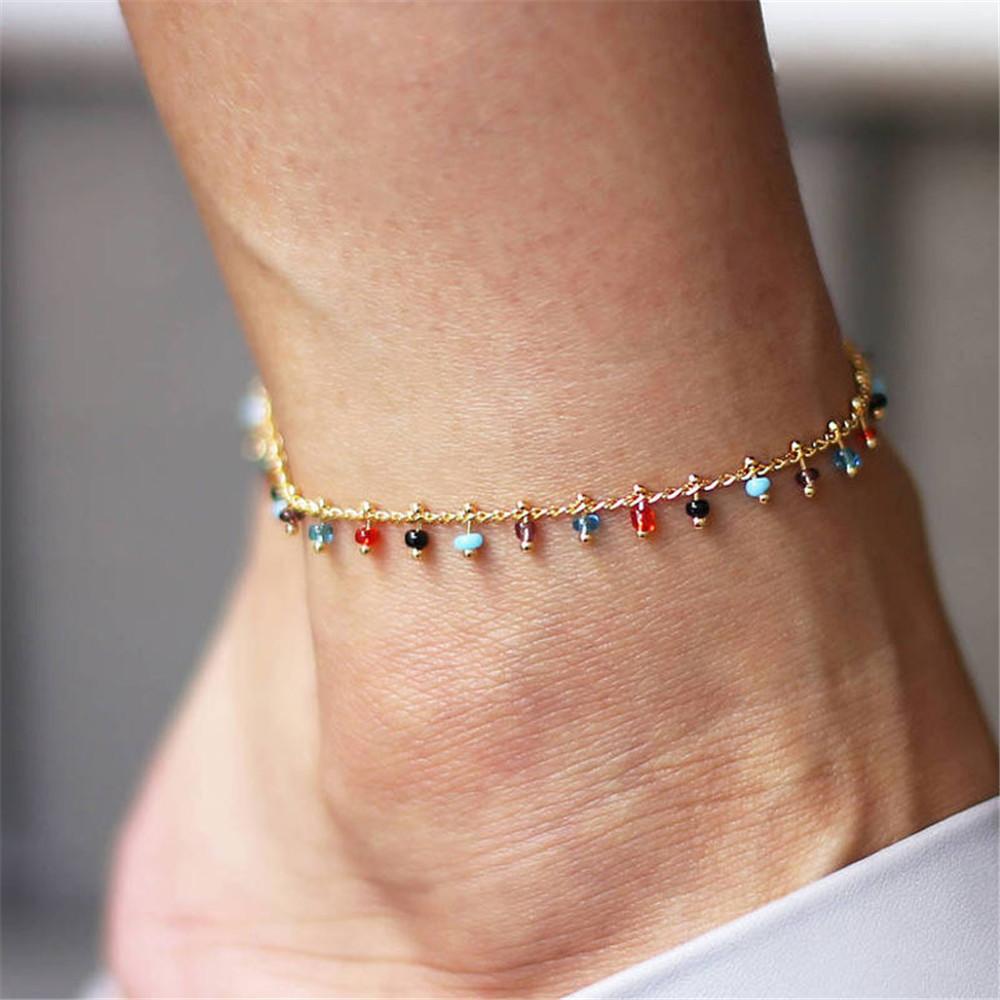 

Fashion New Chain Anklet Double Foot Colored Rice Bead Tassel Pendant Foot Ornament For Women Charm Accessories Beach Jewelry