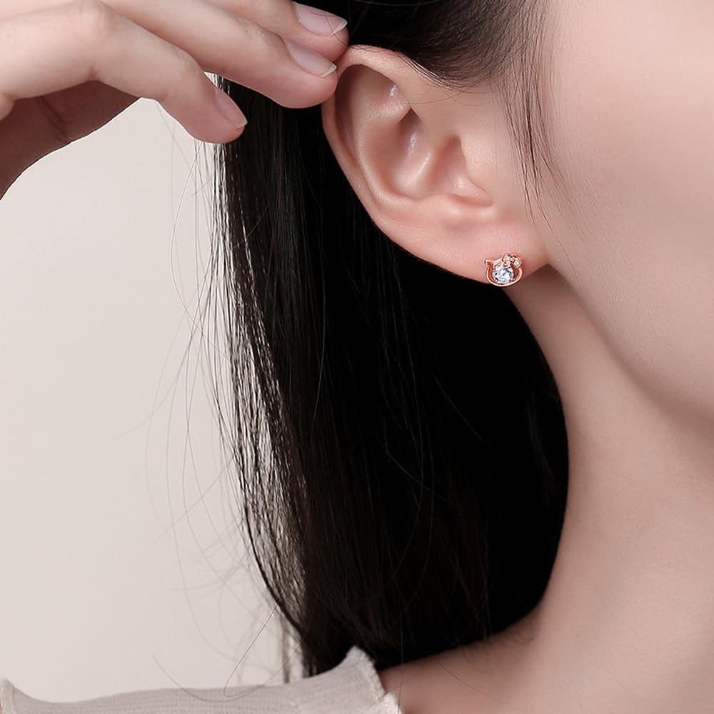 MIKAMU Cat Earrings for CZ 925 Sterling Comes with Exclusive Box Women, Diamond, Silver, Hypoallergenic, Popular, Women's Earrings, Jewelry, (White