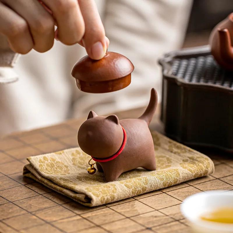 Creative Kitten Modeling Ceramic Kung Fu Accessories Purple Clay Tea Set for Pets Cute Cat Raise Tea Fun Home Tea Art Ornaments