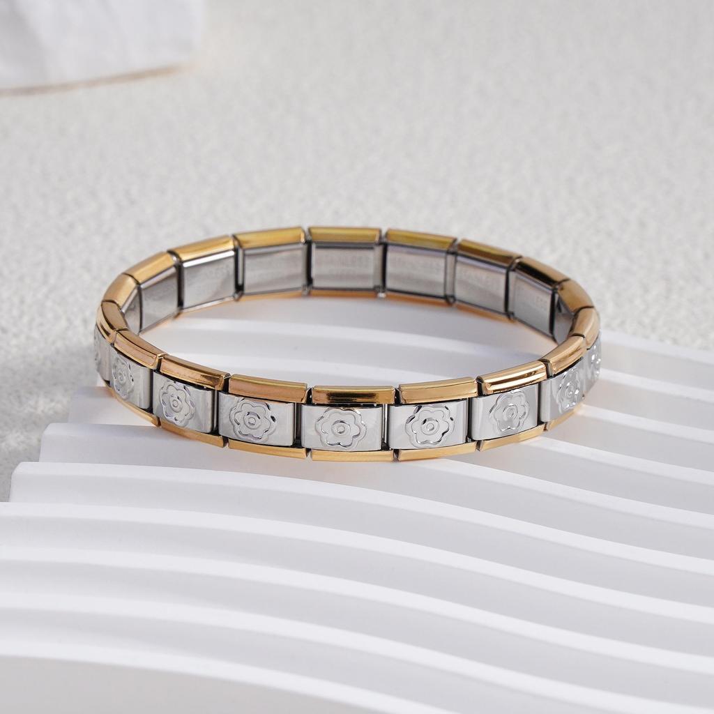 Italian Stainless Steel Love Heart & Star Modular Bracelet - Detachable Elastic Watch Band, European & American Fashion.