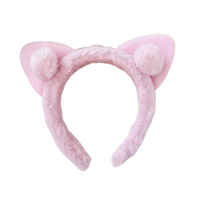Adorable Cat Ear Pom-Pom Headband for Women, Cozy Autumn/Winter Japanese Style Plush, Perfect for Face Washing