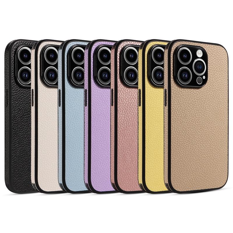 Lychee Leather Phone Case For iPhone 17 Air 17 Pro Max 16 15 14 13 Shockproof Luxury Shell TPU Hybrid Slim Back Cover