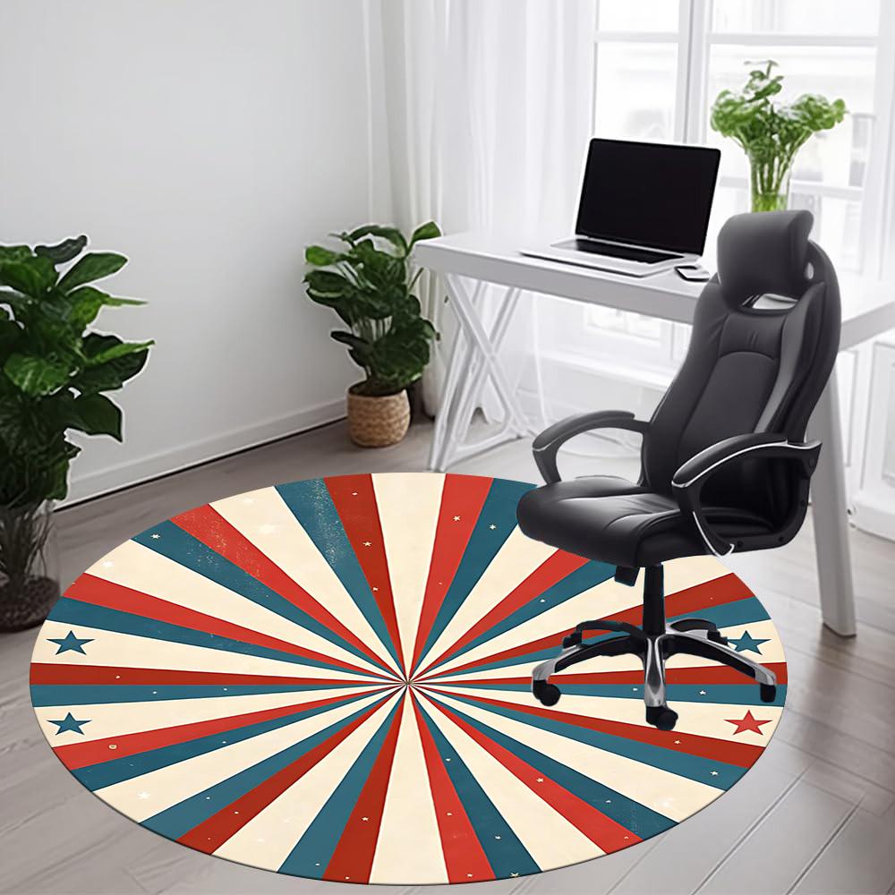1PC Red and Blue Radiation Pattern Office Round Area Rug, Mat Suitable For Office, Under Office Chairs Bedroom Living Room Home Decor, Room Deco